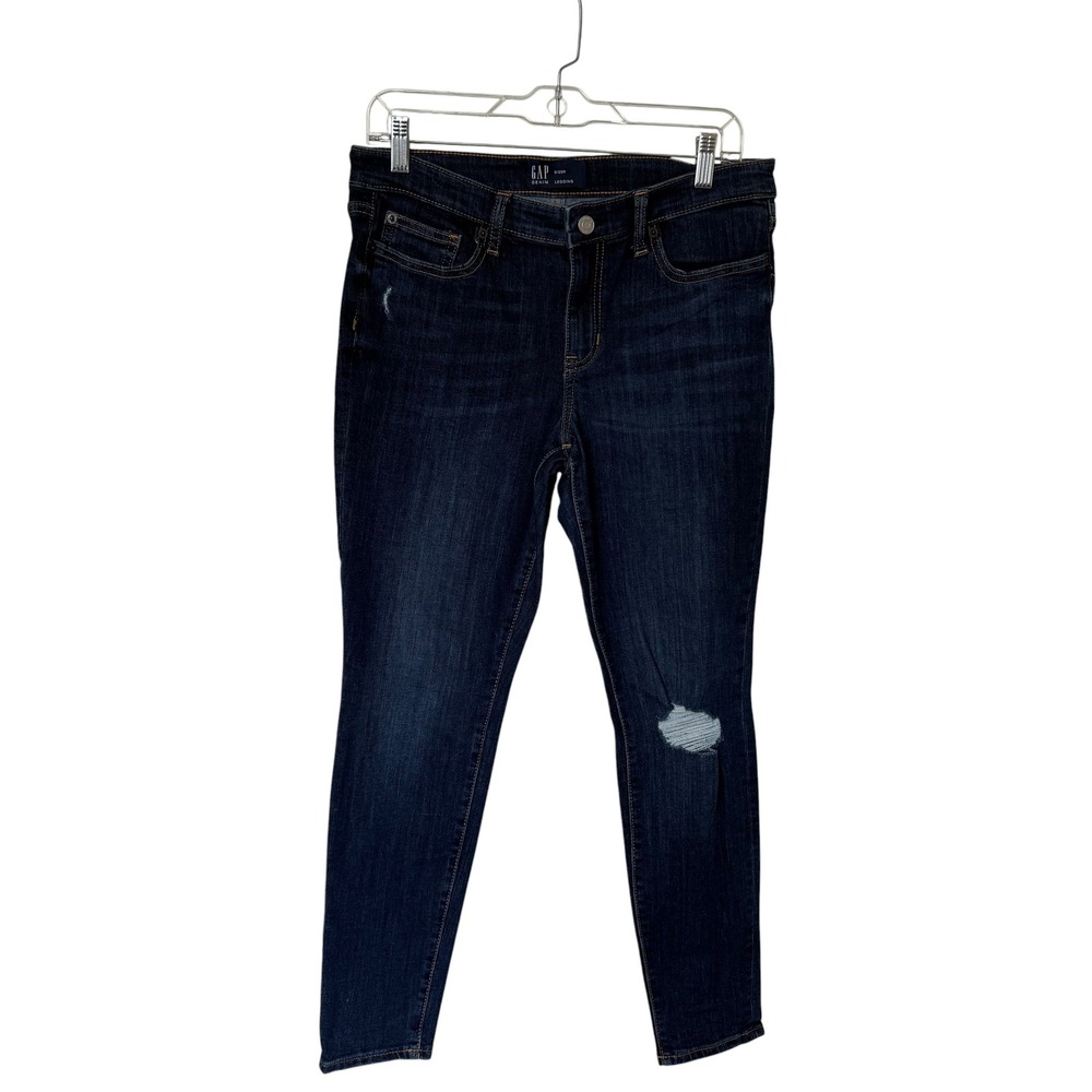 Gap Denim Legging Women 8/29R Dark Wash Blue Excellent Distressed Skinny Jeans